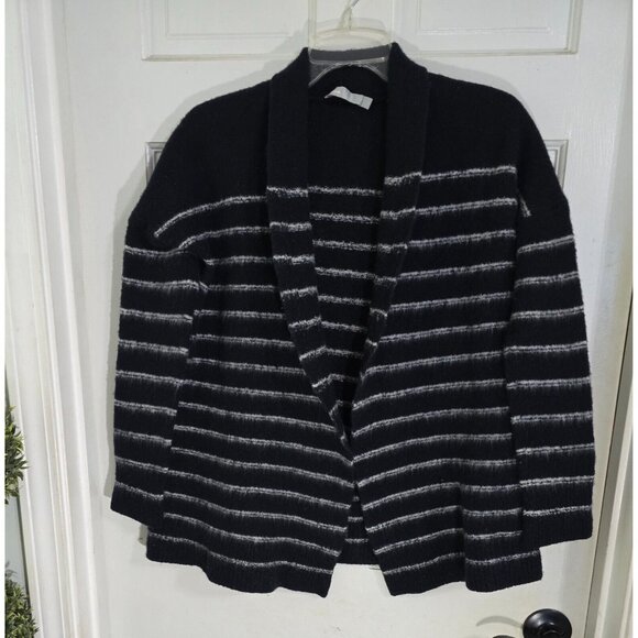 Vince Womens Black Striped‎ Cardigan Wool Blend Long Sleeve Open Front Size L - Picture 3 of 10